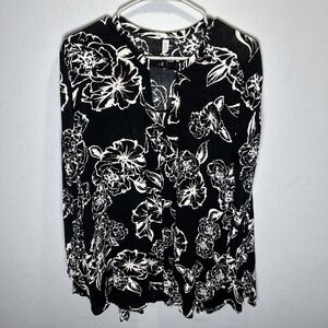 Free People Floral Swing Tunic Mini Dress Size Small Rayon V Neck Long Sleeve